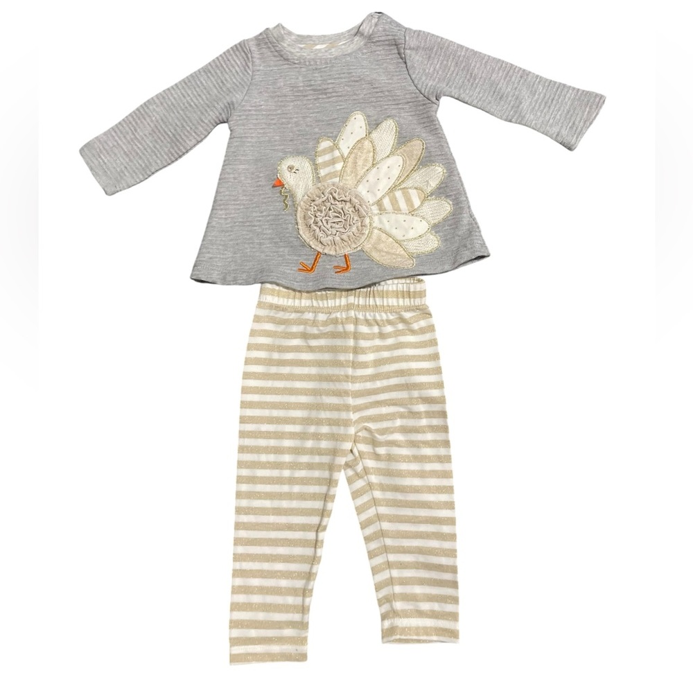 Mud Pie Gray and Cream Turkey Kids Matching Set